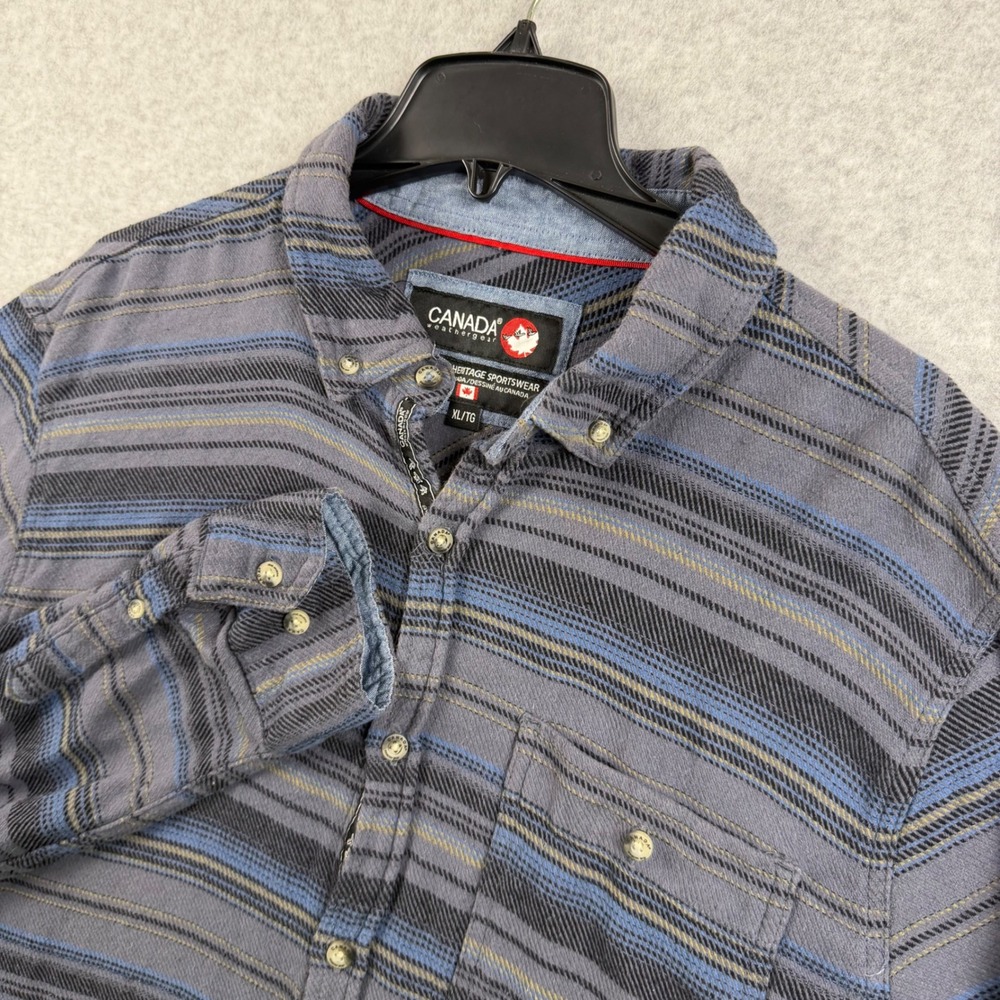 Canada Weathergear Flannel Shirt Mens XL Blue Grey Striped Long Sleeve Cotton